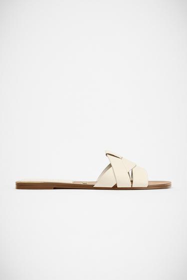 SANDALIA PLANA PIEL CRUZADA - Blanco de Zara