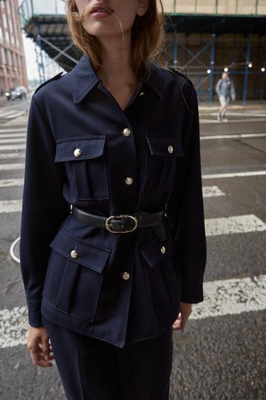 BELTED JACKET WITH PATCH POCKETS - Navy blue by Zara - Image 2