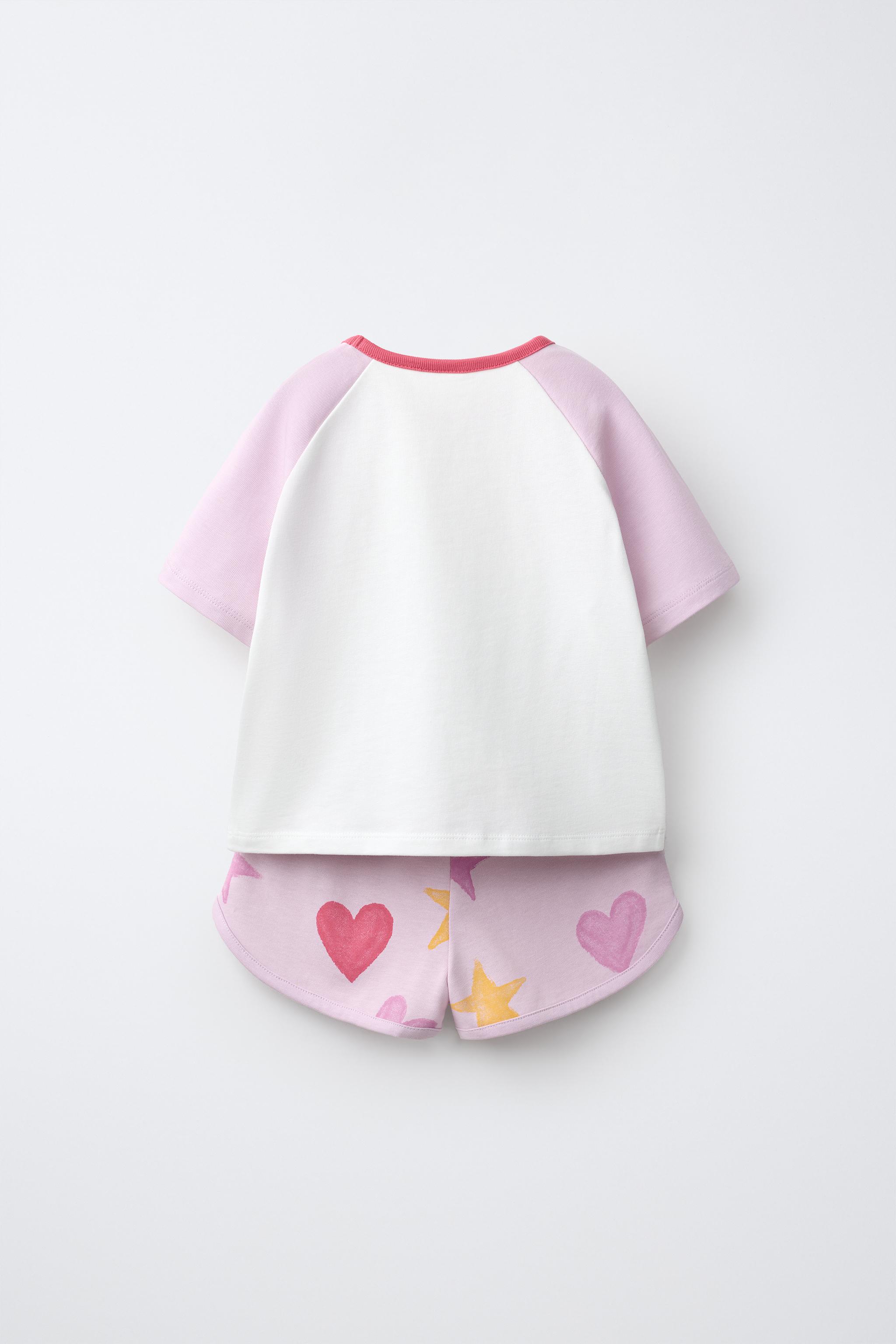 STAR AND HEART RAGLAN T-SHIRT AND BERMUDA SHORTS SET — Pastel mauve