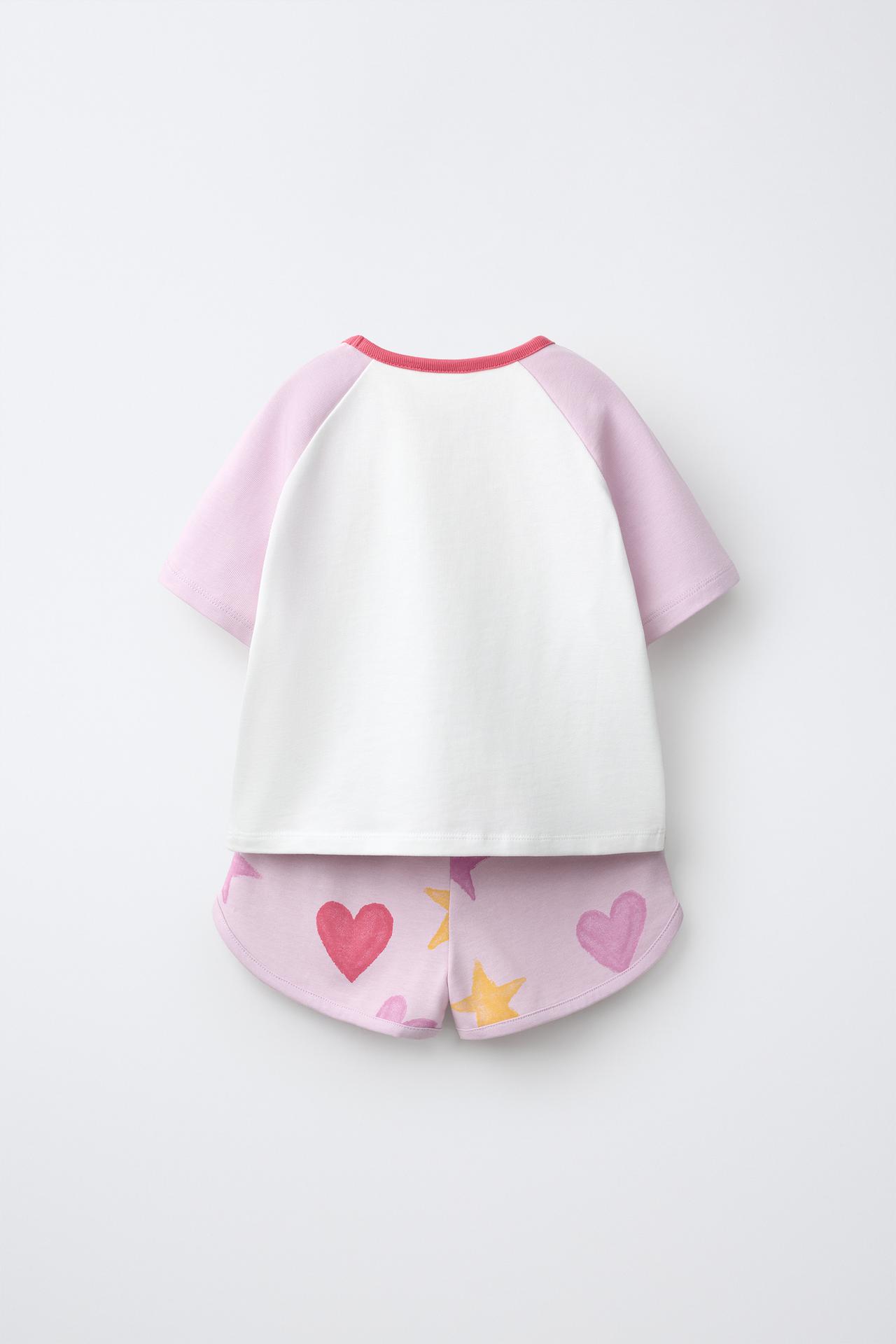 STAR AND HEART RAGLAN T-SHIRT AND BERMUDA SHORTS SET — Pastel mauve