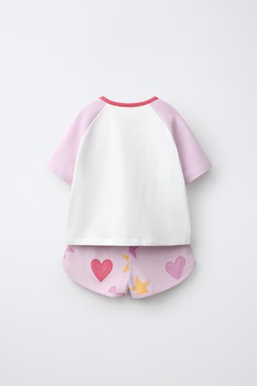 STAR AND HEART RAGLAN T-SHIRT AND BERMUDA SHORTS SET — Pastel mauve 2