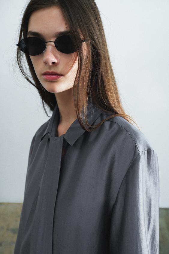 CHEMISE FLUIDE NŒUD ZW COLLECTION - Gris foncé de Zara - Image 1