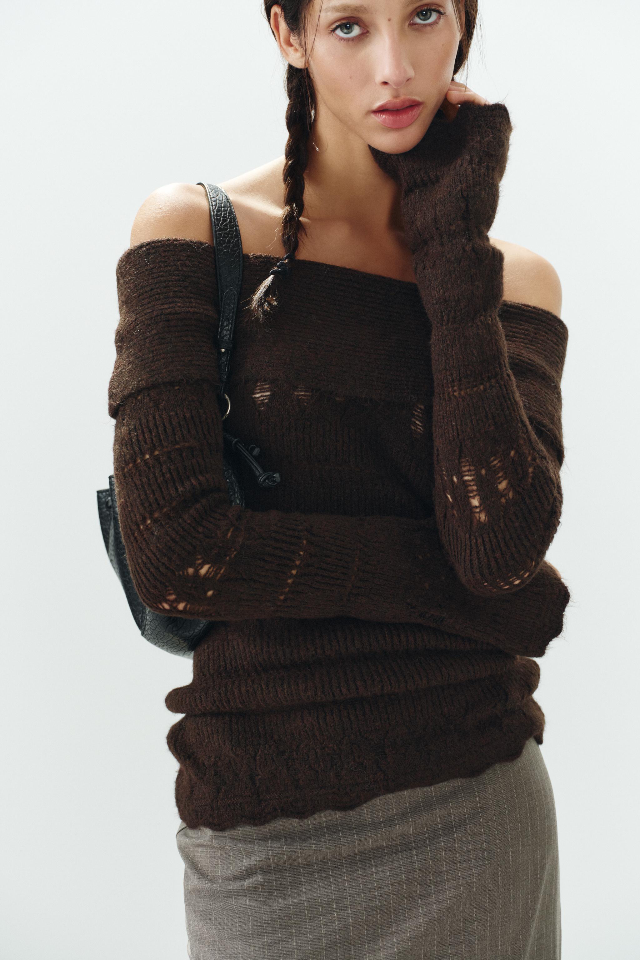OFF-THE-SHOULDER OPENWORK JUMPER