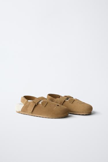 LEREN CLOGS MET DIERENDETAIL - Bruin van Zara