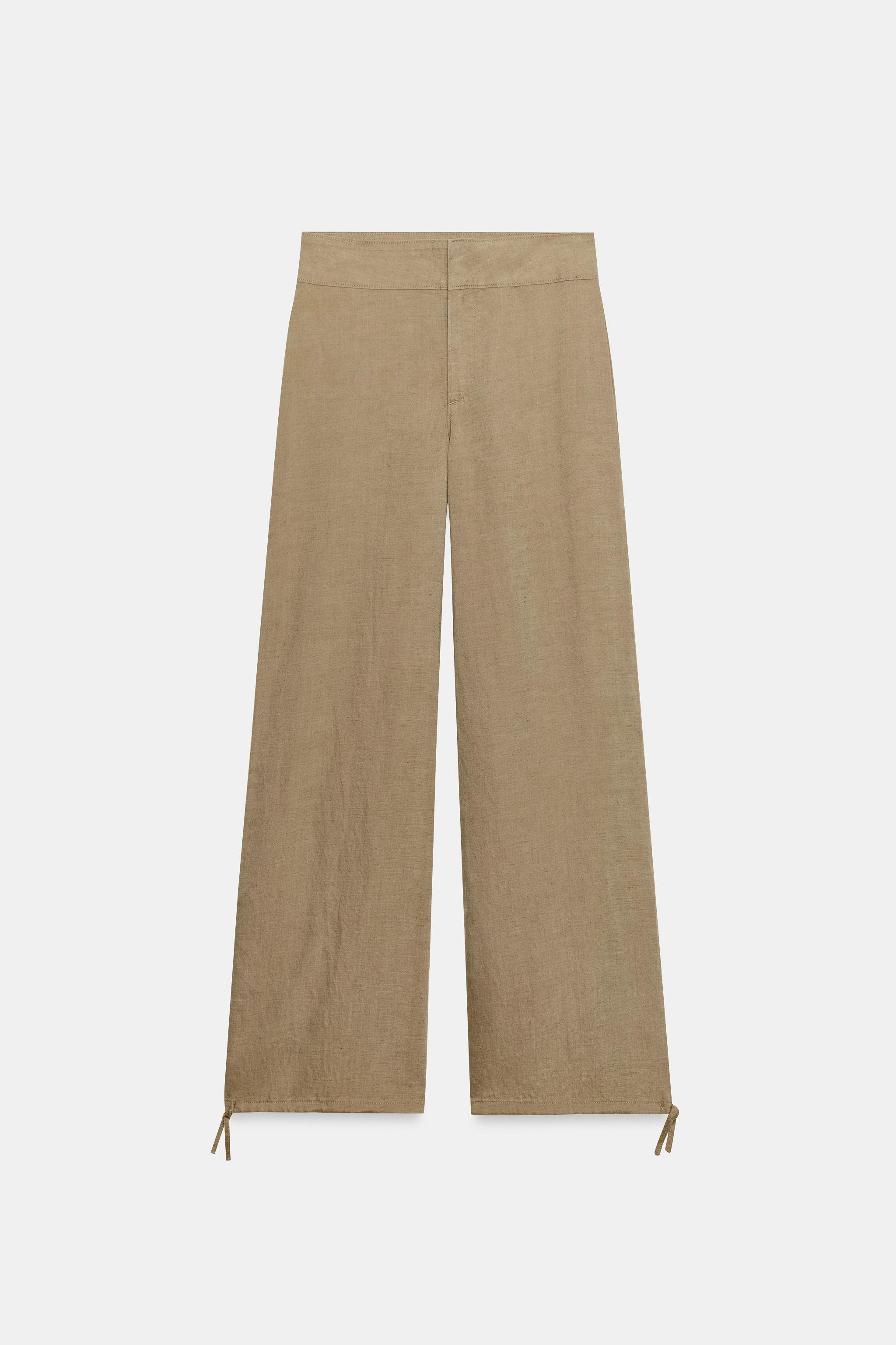Женские брюки Zara LINEN DRAWSTRING WIDE LEG PANTS — фото 7