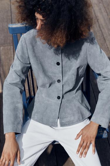 CHAQUETA PIEL 100% PEPLUM - Azul claro de Zara - Imagen 0