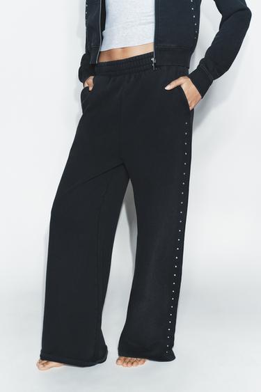 WASHED-EFFECT FLEECE TROUSERS WITH STUDS - Charcoal by Zara