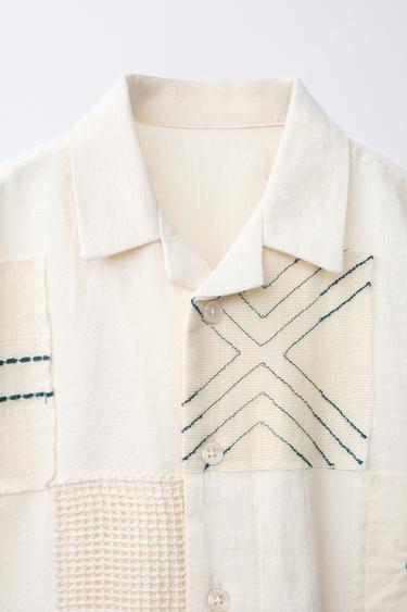 CHEMISE À PIÈCES AVEC COTON ET LIN - Écru de Zara - Image 2