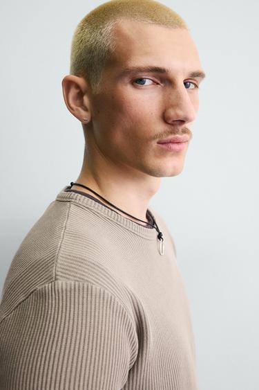 SLIM FIT TEXTURED KNIT T-SHIRT - Sand by Zara - Image 6