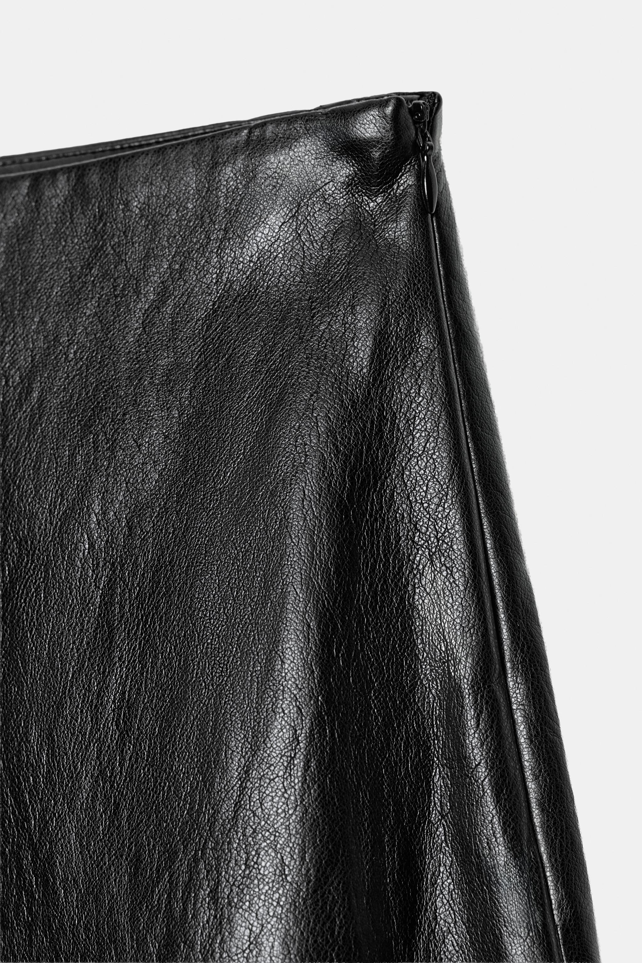 FAUX LEATHER-EFFECT MIDI A-LINE SKIRT