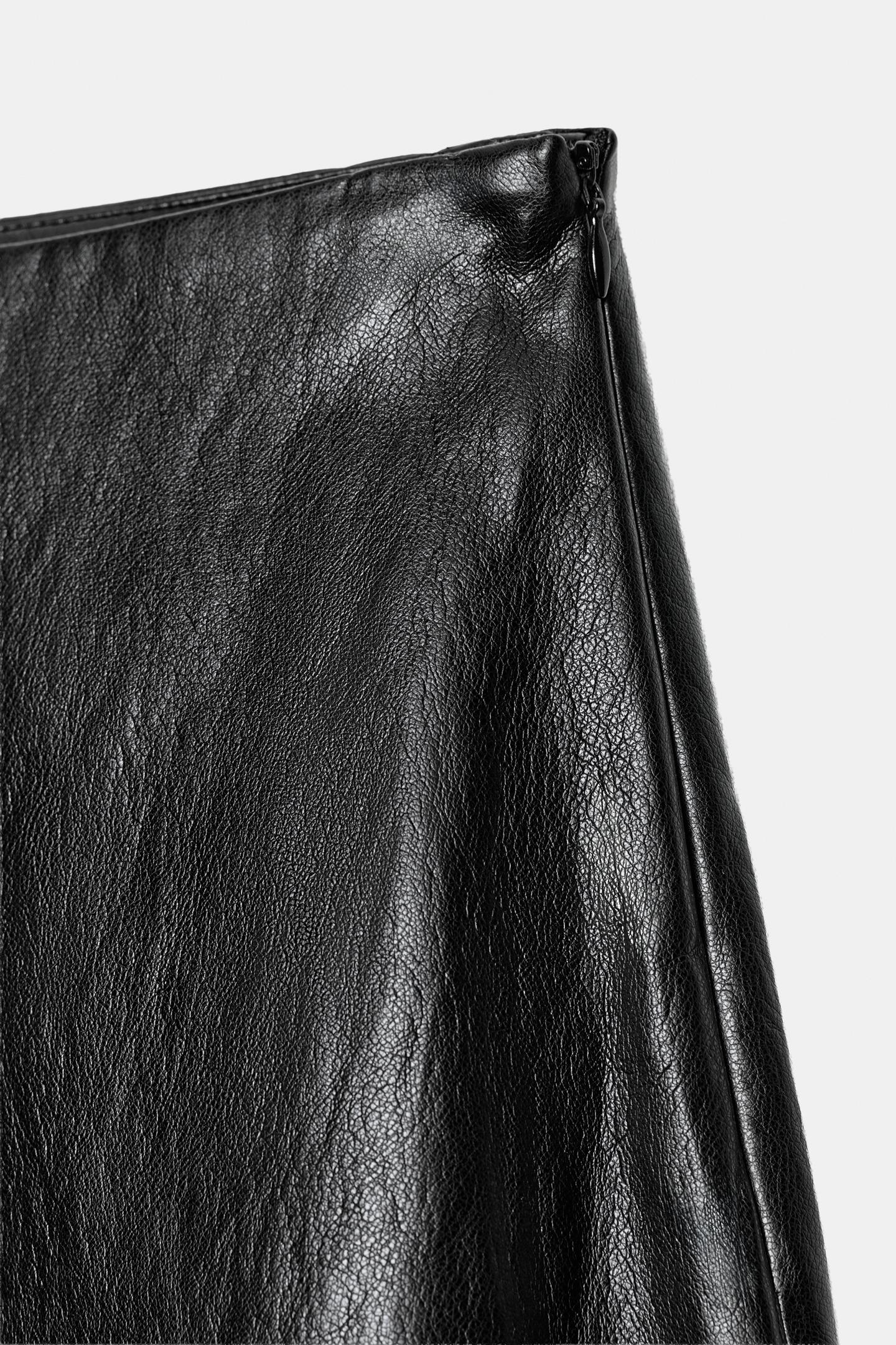Женская юбка Zara Faux Leather A-LINE MIDI, цвет: Чёрный — фото 10