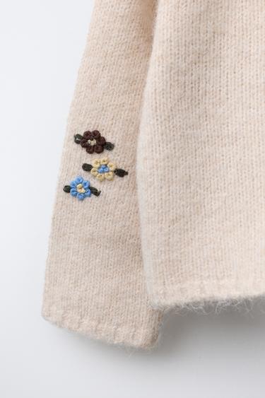 CARDIGAN WITH FLORAL EMBROIDERY - Ecru by Zara - Image 3
