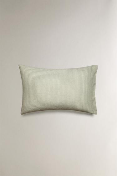 TAIE D’OREILLER LIN ET COTON RAYURES - Vert de Zara - Image 3