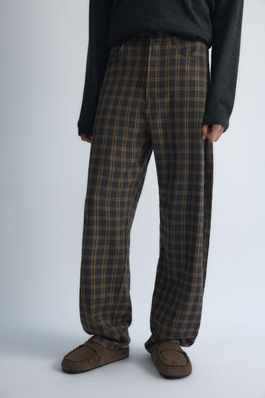 CHECKED BALLOON TROUSERS - Grey / Tan by Zara