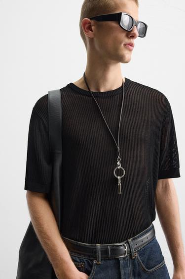 АЖУРНАЯ ТРИКОТАЖНАЯ ФУТБОЛКА — ЧЕРНЫЙ от Zara