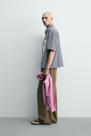 BOXY FIT SHIRT WITH CONTRAST CHECK PATCHES - Blue/White by Zara - Image 3