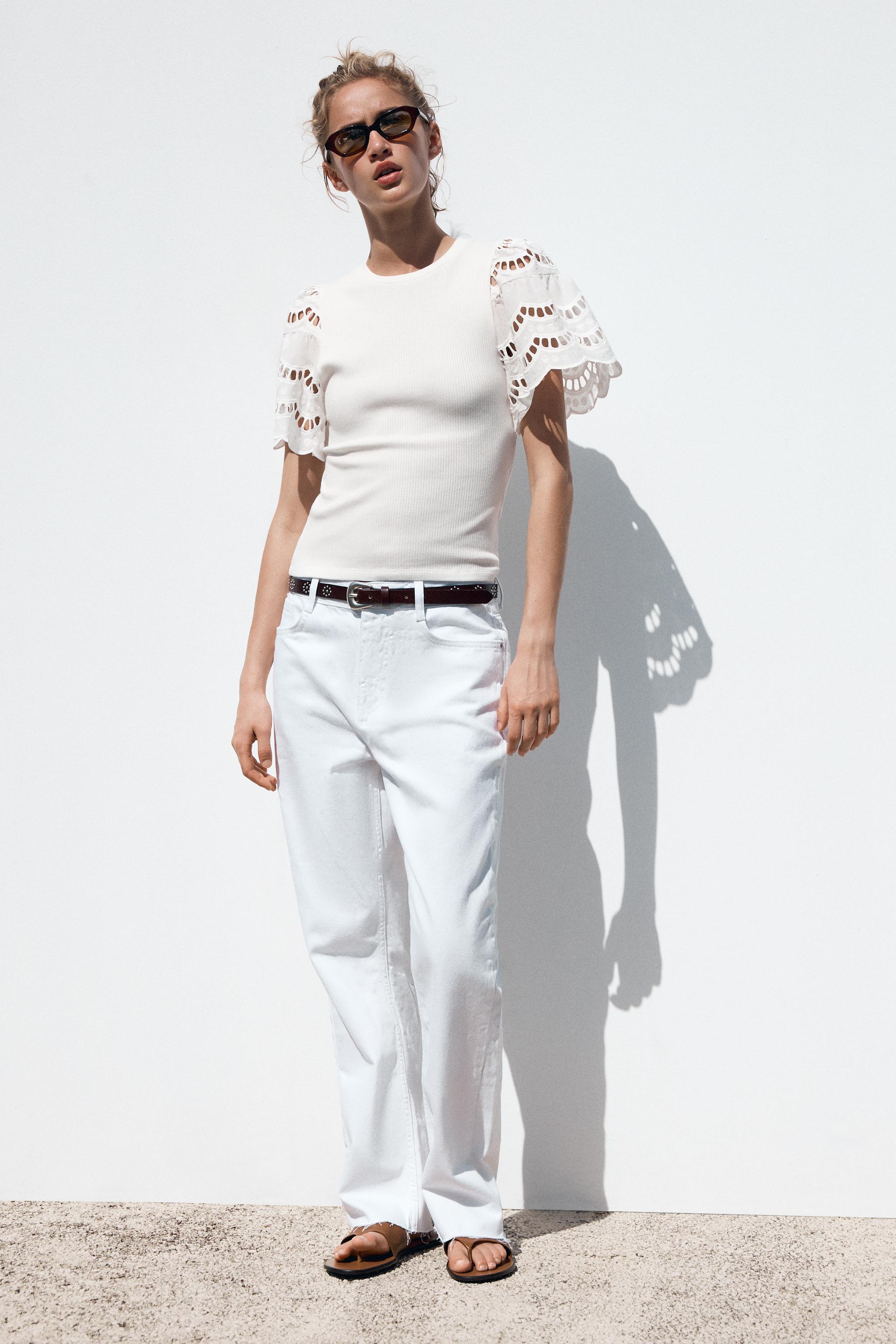 CAMISETA MANGA BORDADOS Blanco ZARA España - Main Image