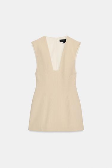 Zara STRIPED SHORT DRESS - Ecru/Yellow