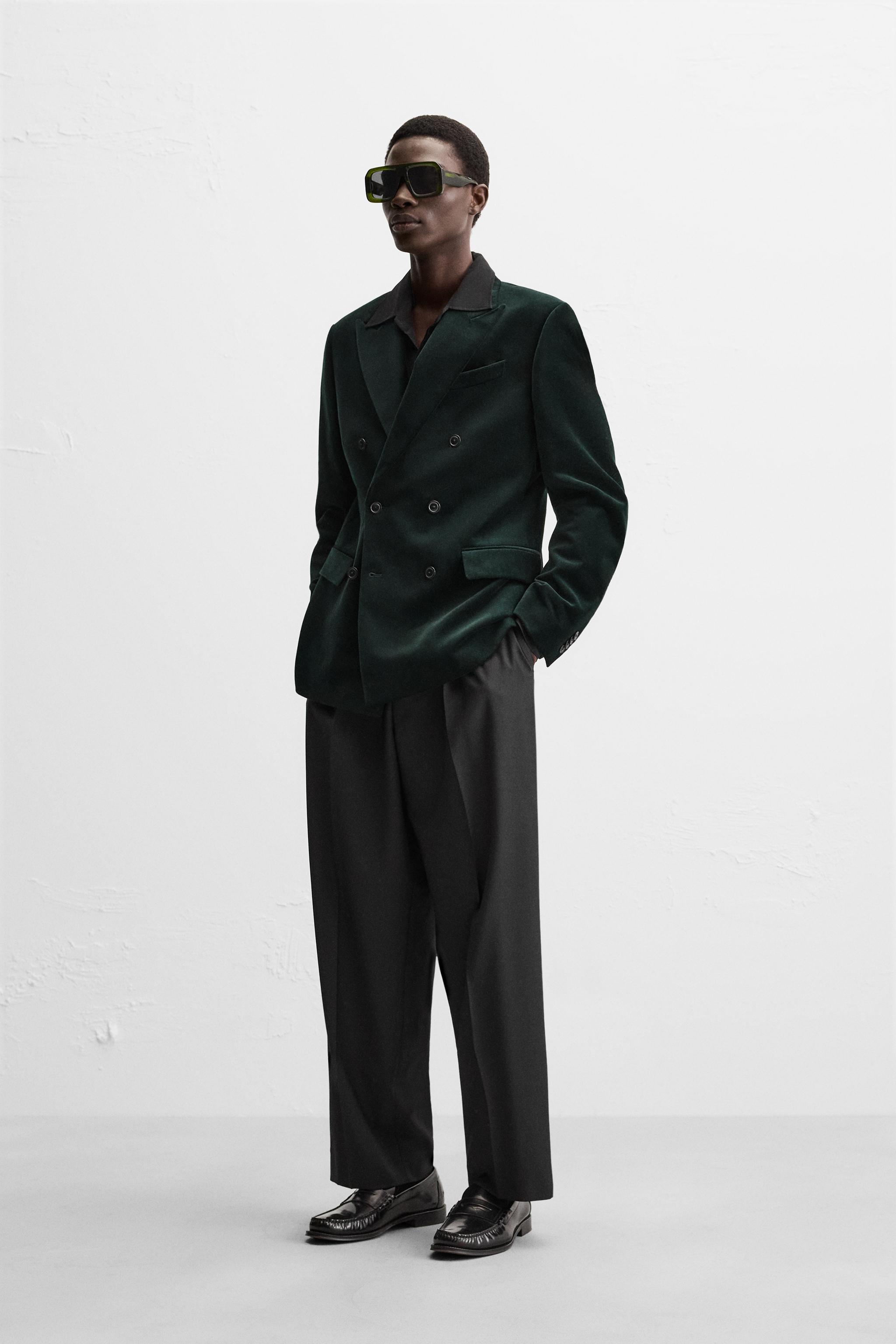 VELVET DOUBLE BREASTED BLAZER - Dark green | ZARA United States