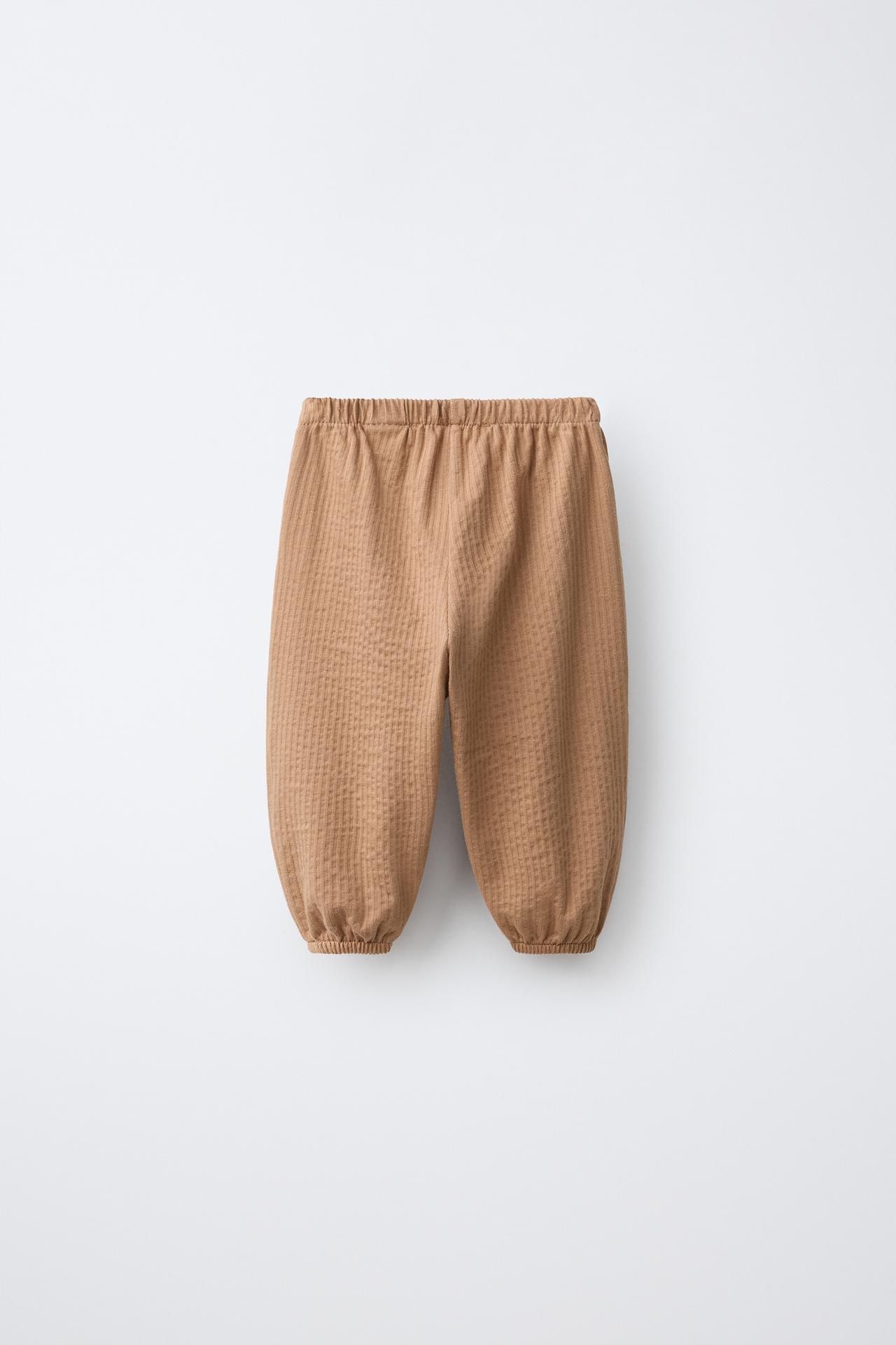 SOLID TEXTURED TROUSERS — Brown