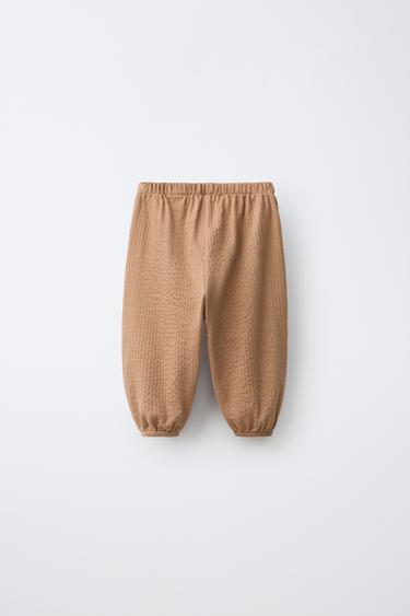 SOLID TEXTURED TROUSERS — Brown 2