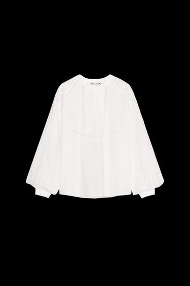 ZW COLLECTION EMBROIDERED OPENWORK BLOUSE - White by Zara - Image 0