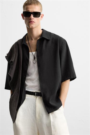 Zara RELAXED FIT FLOWY SHIRT - Black
