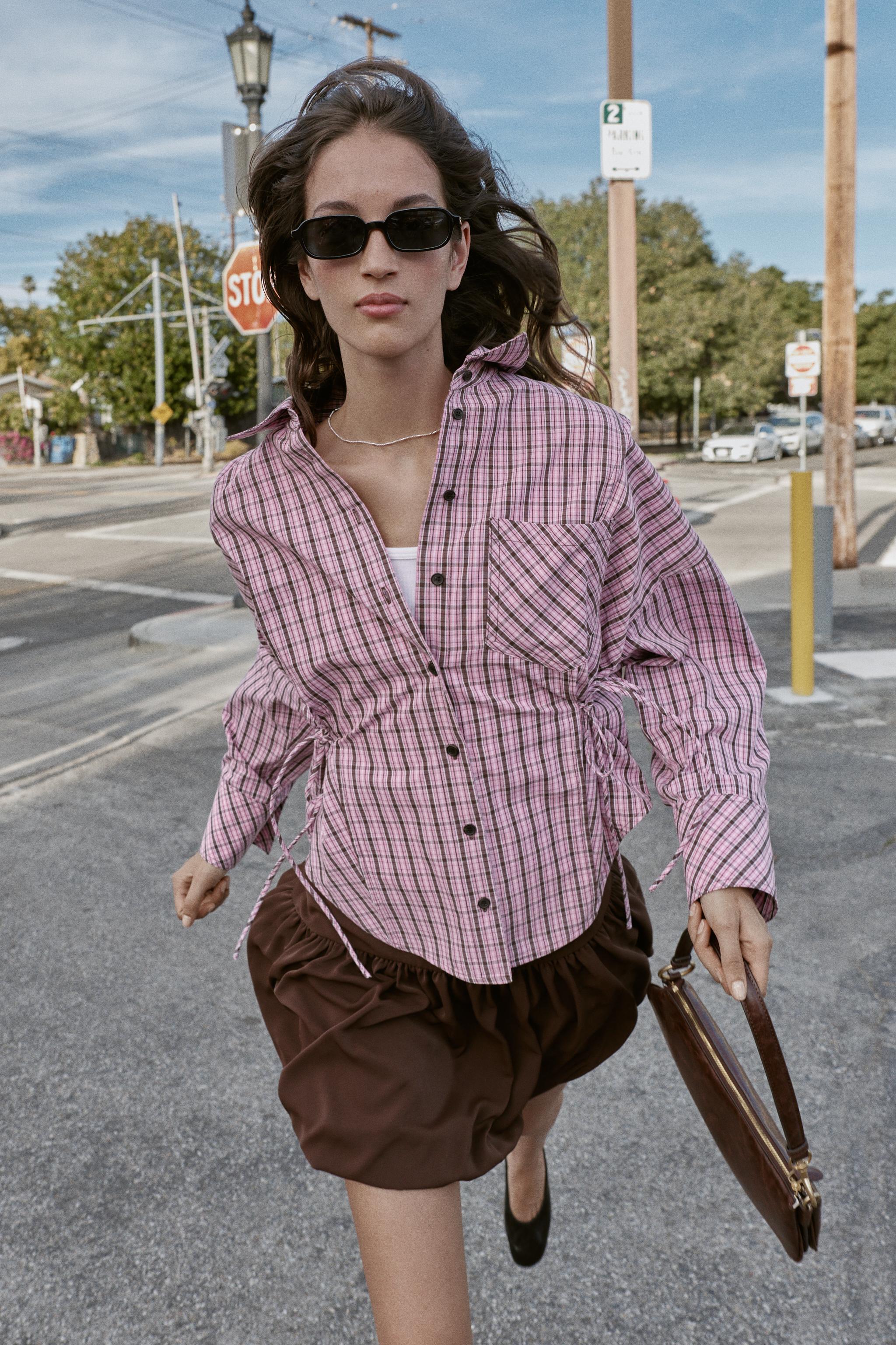 MULTI-POSITIONAL PLAID SHIRT - Pink / White | ZARA United States