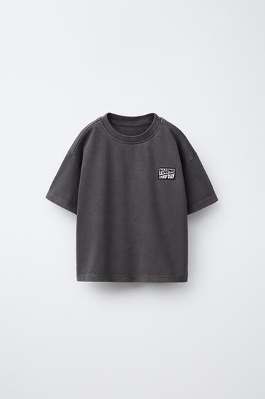 Zara PLAIN T-SHIRT WITH LABEL - Anthracite grey - Image 0