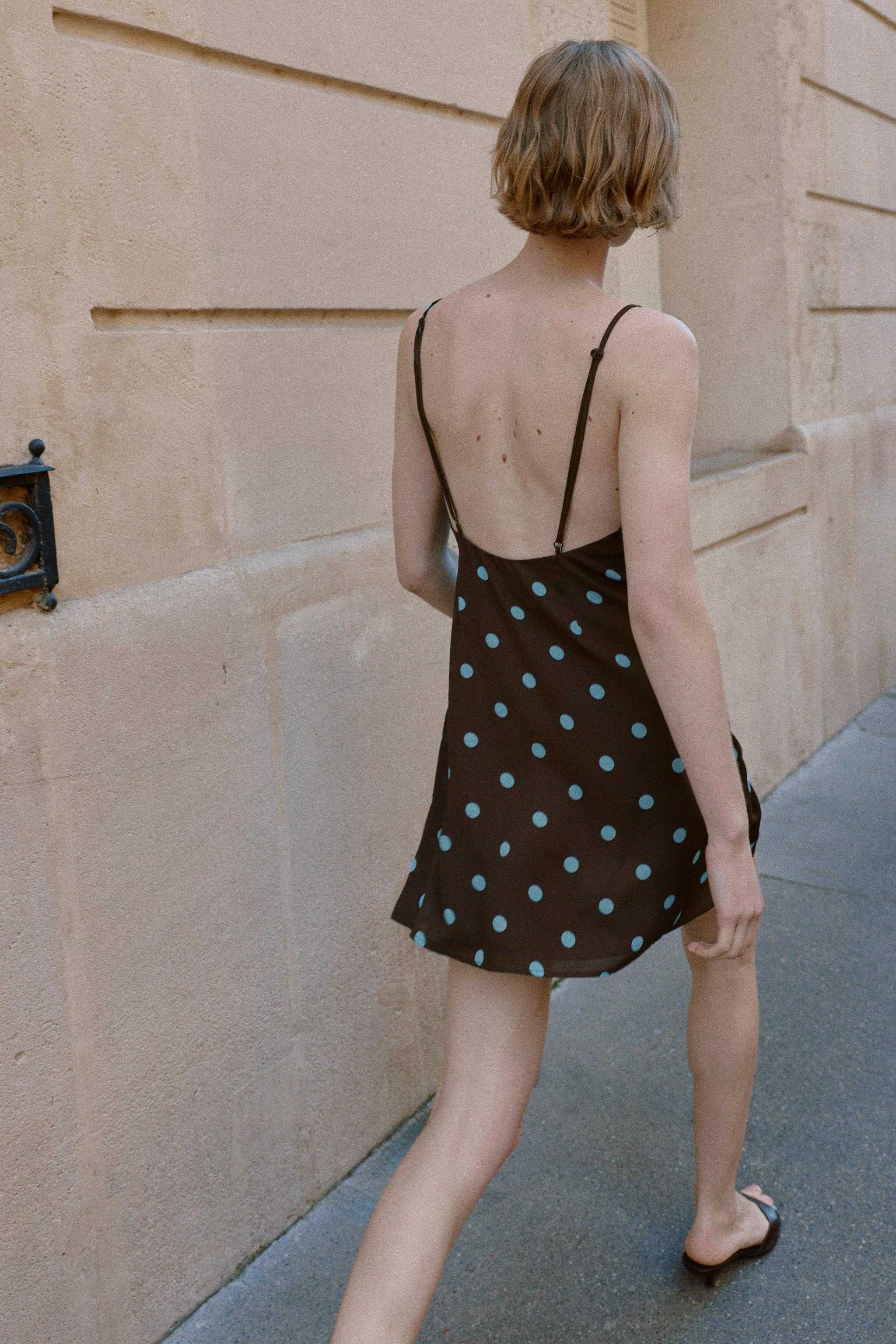POLKA DOT MINI DRESS - Brown-Blue | ZARA United States POLKA DOT MINI DRESS - Brown-Blue | ZARA United States