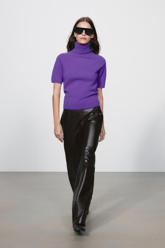100% WOOL SHORT SLEEVE JUMPER - Purple by Zara - Image 0