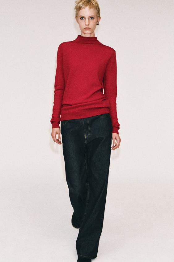 100% EXTRA-SOFT WOOL HIGH NECK JUMPER - Mid-red by Zara - Image 0