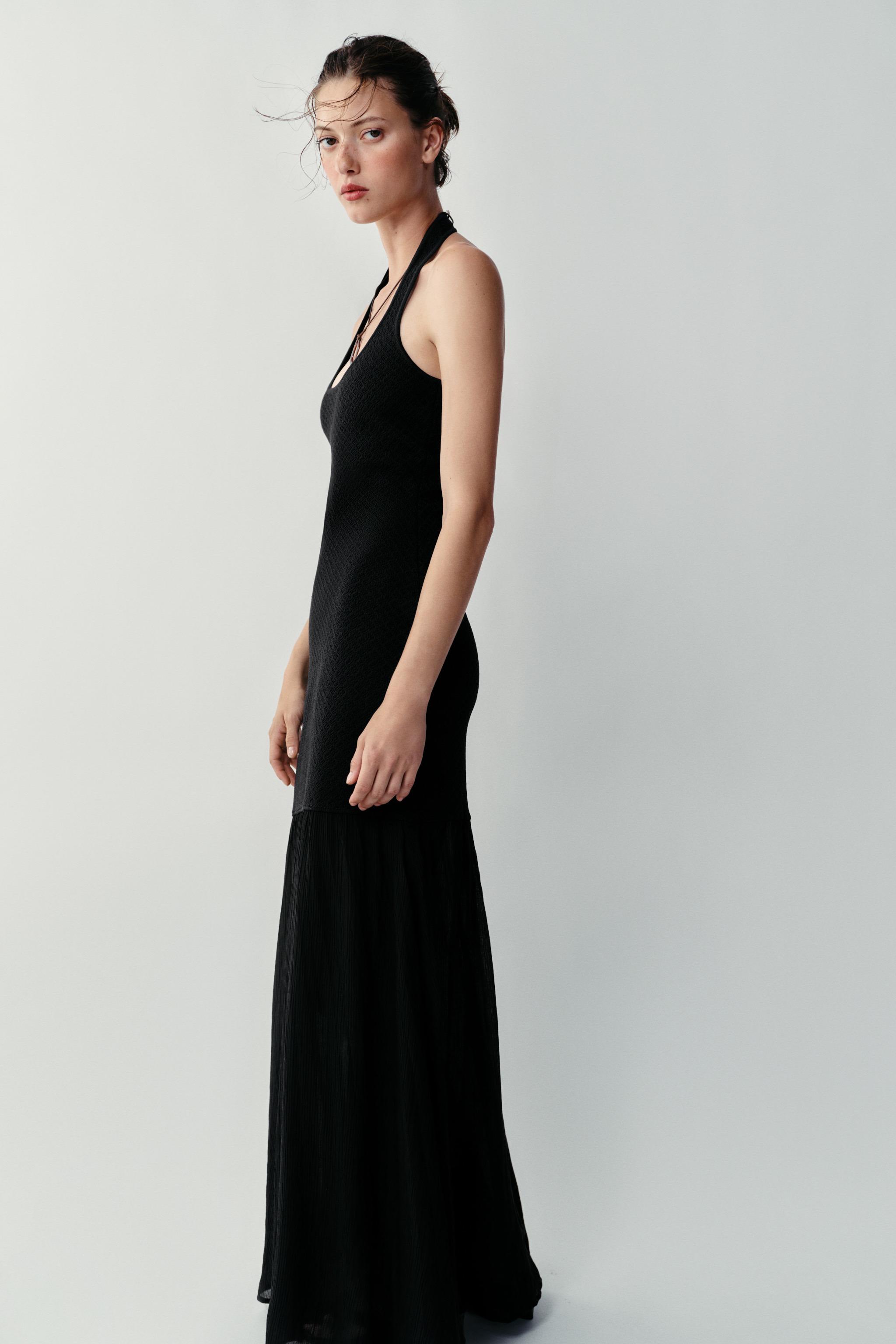 COMBINATION KNIT HALTER DRESS