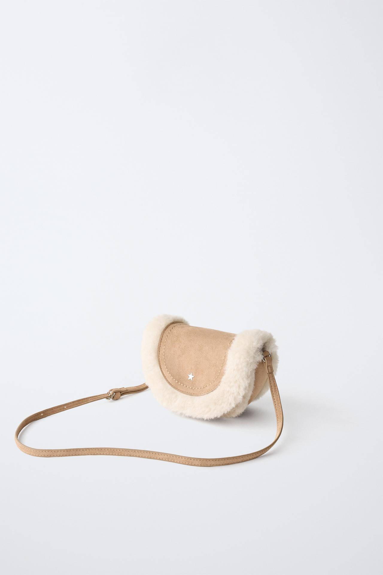 FAUX FUR FLAP CROSSBODY BAG — Brown