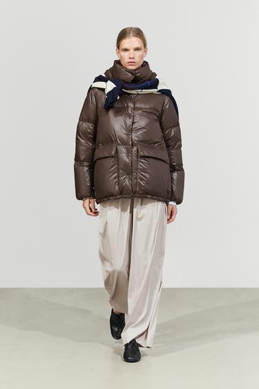 Zara Stand-up collar down jacket - Brown - Image 0