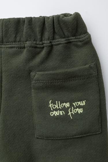 EMBROIDERED TEXT JOGGER SWEATSHIRT AND TROUSERS SET - Green by Zara - Image 4