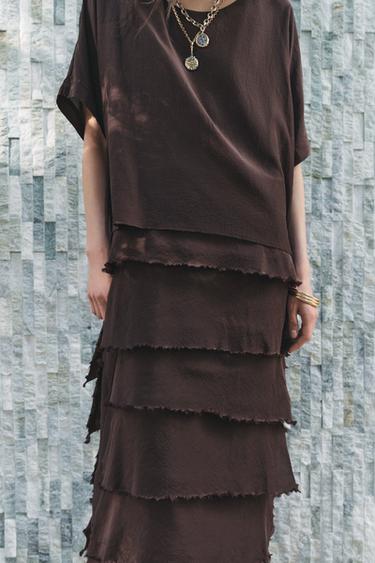 Zara PLEATED RUFFLE SKORT - Light brown