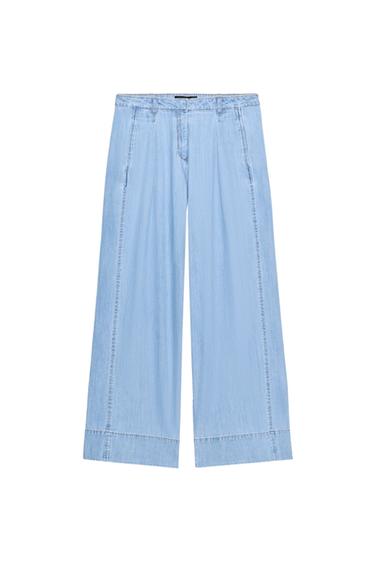 Zaras JEANS Z1975 WIDE LEG MELLANHÖG MIDJA PRESSVECK - Blå medel