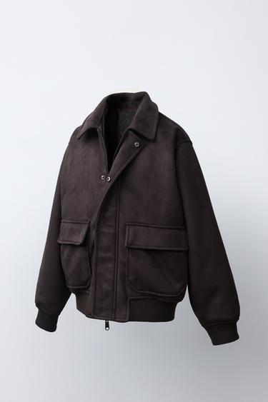 FAUX SUEDE BOMBER JACKET — Chocolate 2