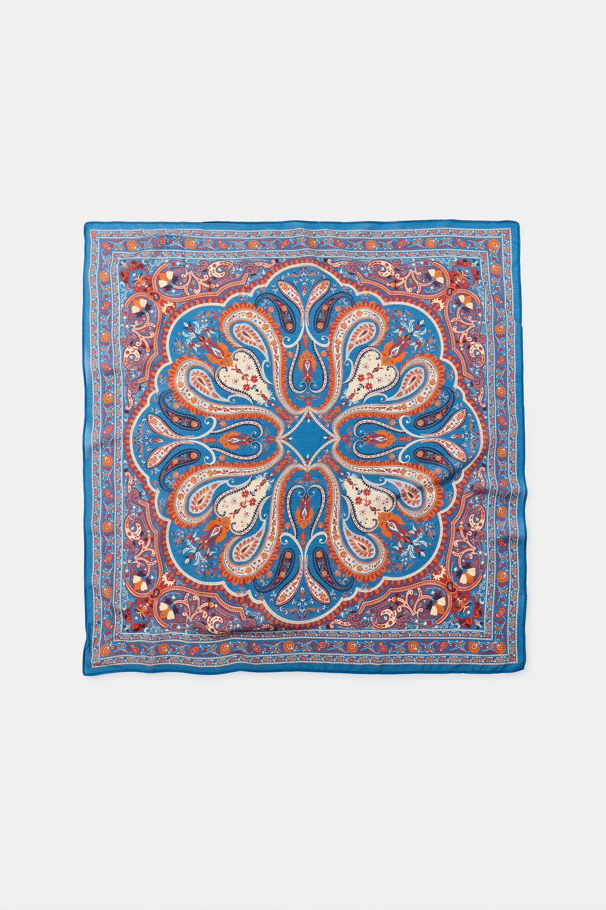 PAISLEY PRINT SILK SCARF — Blue