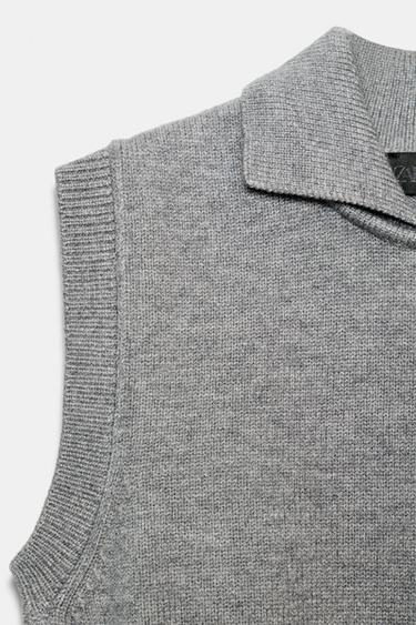 TOP GILET EN MAILLE COL POLO - Gris clair de Zara - Image 8