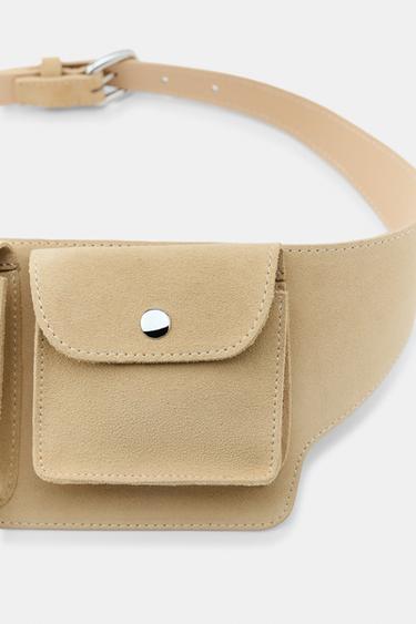 100% LEATHER BELT BAG WITH POCKETS - Light yellow by Zara - Image 2