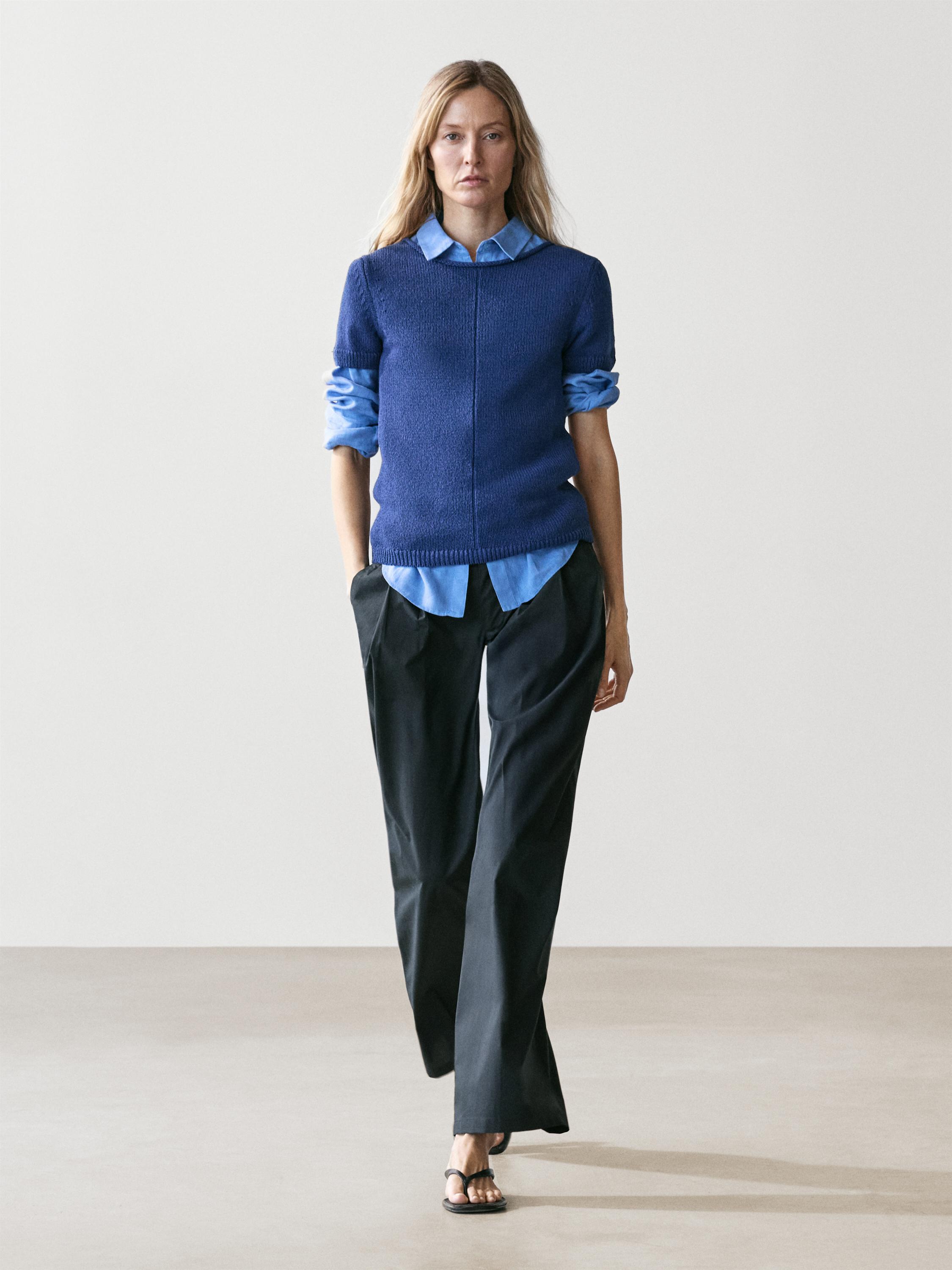 Pantalon barrel fit à pinces en coton