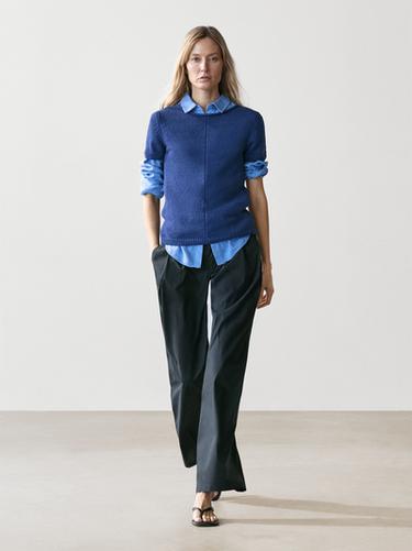 Pantalon large barrel fit coton - Bleu marine de Zara