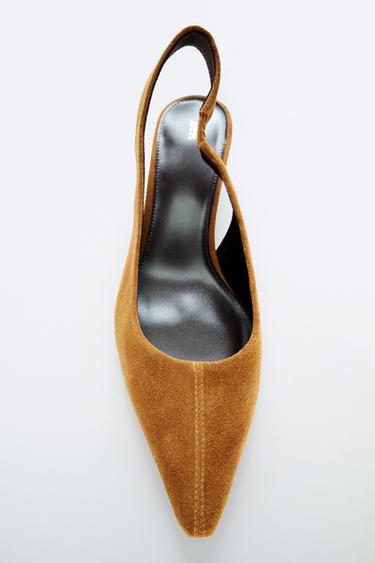 CHAUSSURES OUVERTES À L'ARRIÈRE EN CROÛTE DE CUIR - Marron de Zara
