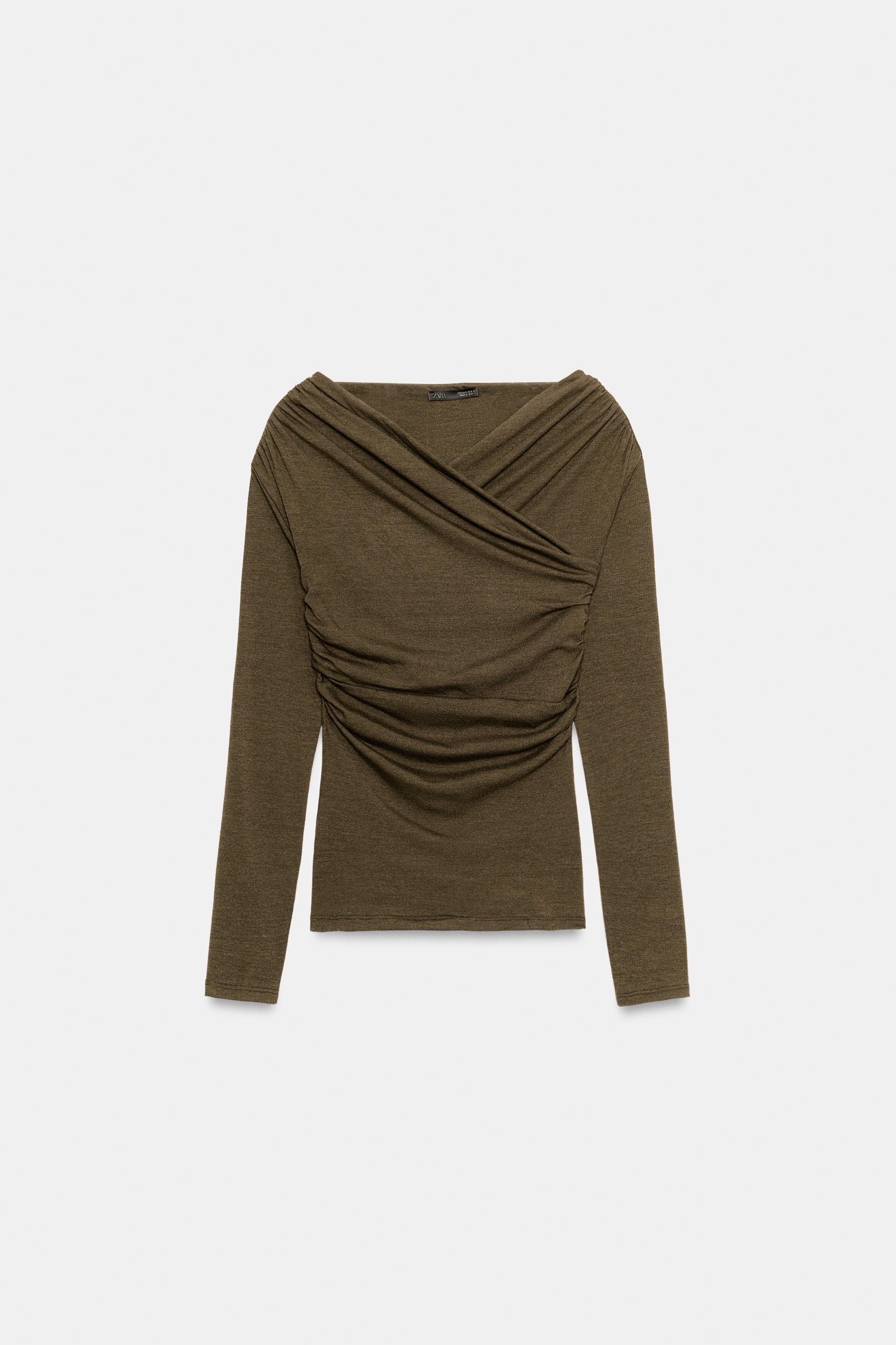DRAPED WRAP TOP — Green marl
