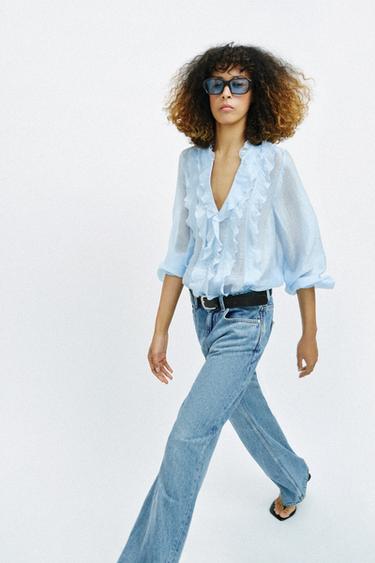 BLOUSE À VOLANTS - Bleu ciel de Zara - Image 4