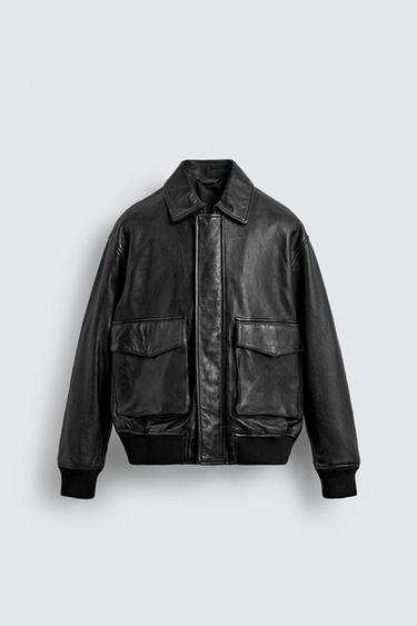 LEATHER JACKET WITH POCKETS - Black by Zara