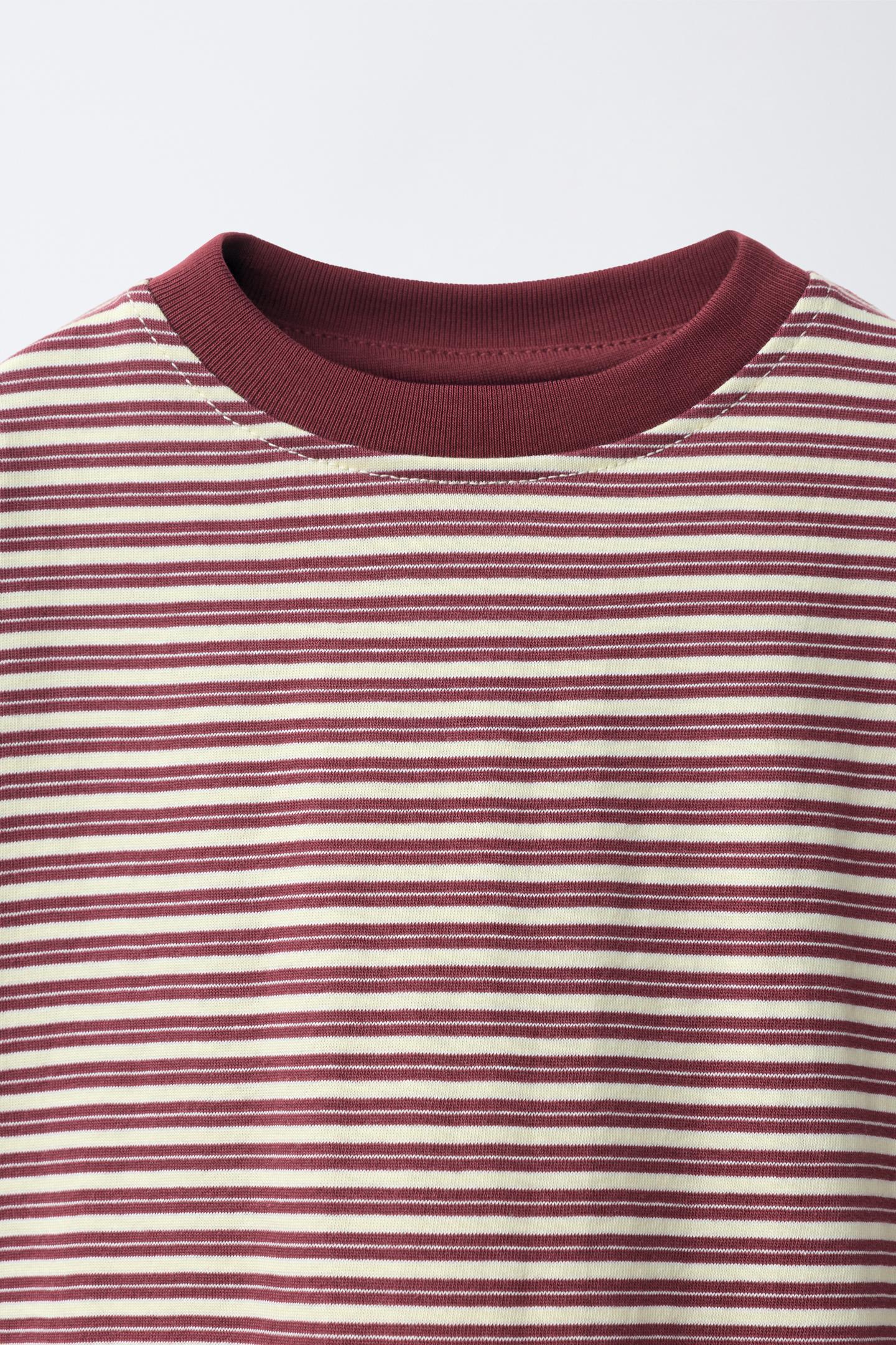Детская футболка Zara Contrast Neck Striped, цвет: Бордовый — фото 3