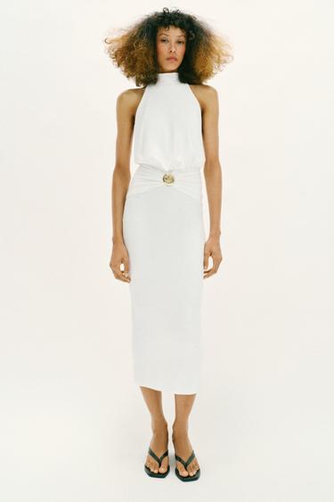 DRAPED HALTERNECK DRESS - Oyster-white by Zara